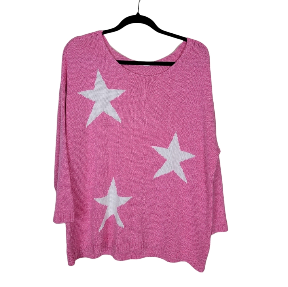 Tribal Jeans Pink Oversized‎ Sweater with White Stars